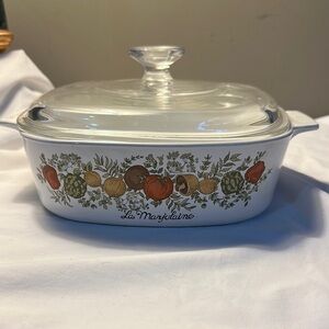 Rare La Marjolain Corning Dish with original glass lid